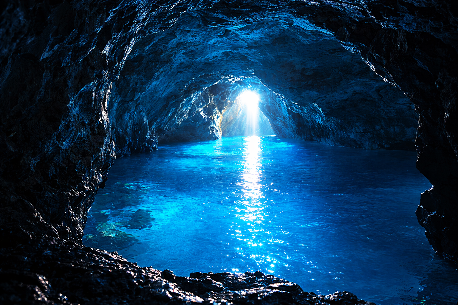 Stunning electric blue water inside Puglia's own Grotta Azzurra