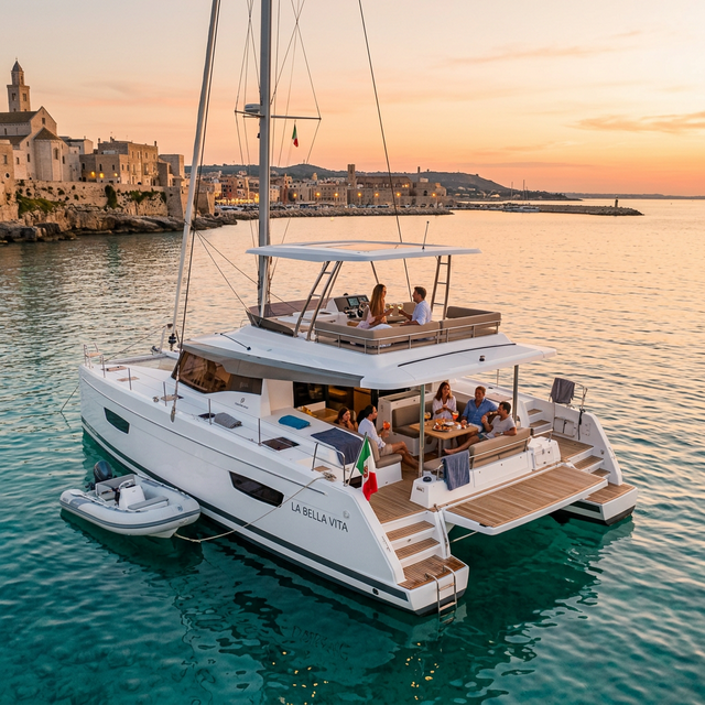 Private luxury catamaran cruise in Bari
